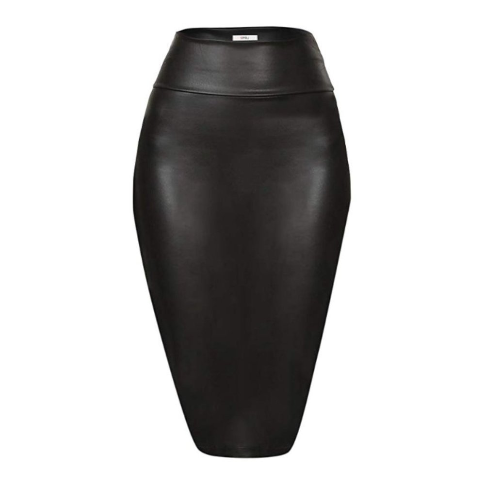 Faux Leather Body-con Midi Pencil Skirt